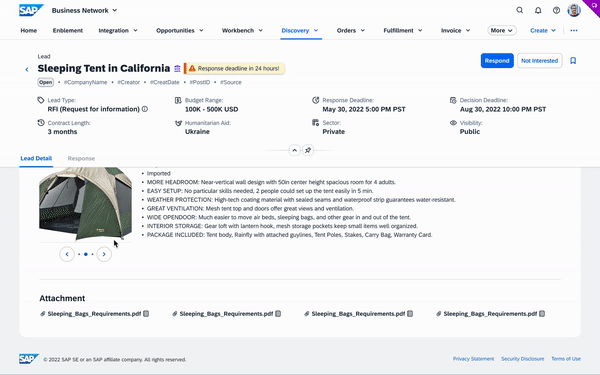 Discovery Supplier Lead Detail Page